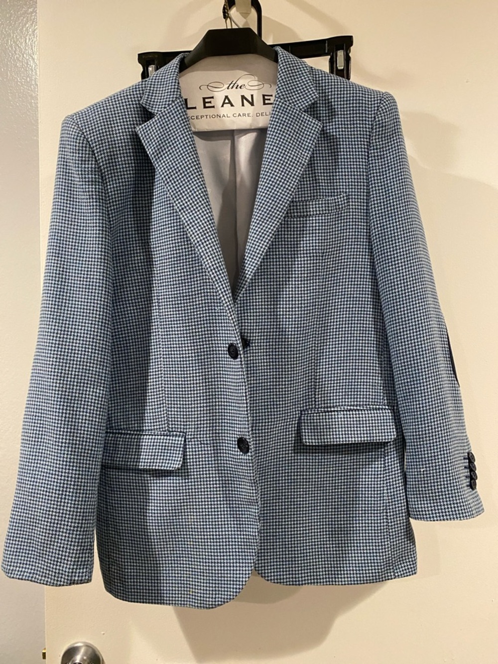 Kids Blue Houndstooth Blazer - Classic Single-Breasted Style